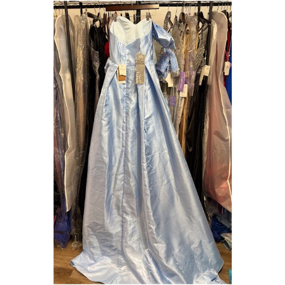 Missacc Evening Gown Dress Womens 4-8 Blue Satin Prom Formal A Line Elegant NWT - Picture 3 of 6